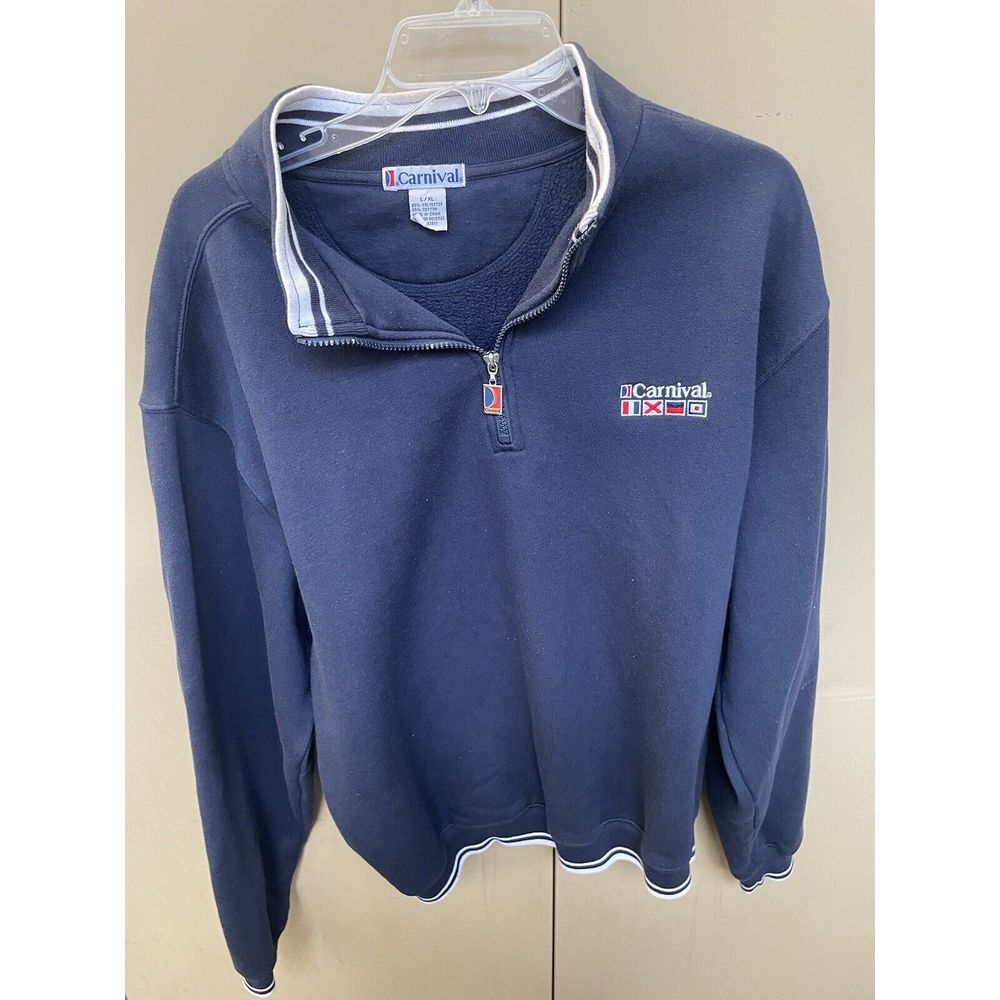Carnival Cruise Lines Sz XL 1/4 Zip Blue Embroidered Sweatshirt Men's Pullover